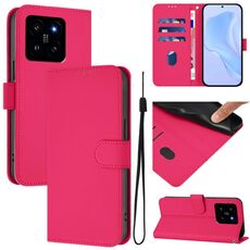 Per Xiaomi 14 Custodia in pelle tinta unita con cordino (rosso rosa)