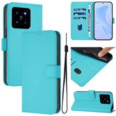 Per Xiaomi 14 Custodia in pelle tinta unita con cordino (Lake Blue)