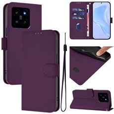 Per Xiaomi 14 Custodia in pelle tinta unita con cordino (viola)