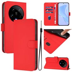 Per Xiaomi 14 Ultra 5G Custodia per telefono in pelle tinta unita con cordino (rosso)