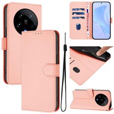 Per Xiaomi 14 Ultra 5G Custodia per telefono in pelle tinta unita con cordino (rosa)