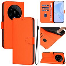Per Xiaomi 14 Ultra 5G Custodia per telefono in pelle tinta unita con cordino (arancione)