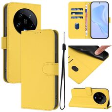 Per Xiaomi 14 Ultra 5G Custodia per telefono in pelle tinta unita con cordino (giallo limone)