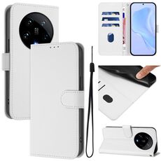 Per Xiaomi 14 Ultra 5G Custodia per telefono in pelle tinta unita con cordino (bianco)
