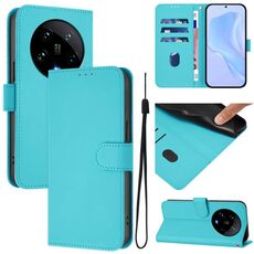 Per Xiaomi 14 Ultra 5G Custodia per telefono in pelle tinta unita con cordino (Lake Blue)