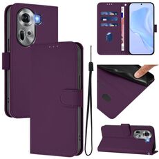 Per OPPO Reno11 5G Custodia per telefono in pelle tinta unita con cordino (viola)
