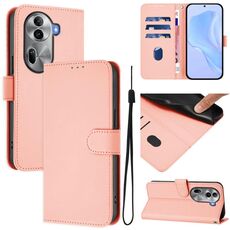 Per OPPO Reno11 Pro 5G Custodia per telefono in pelle tinta unita con cordino (rosa)
