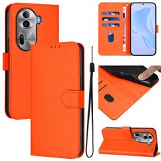 Per OPPO Reno11 Pro 5G Custodia per telefono in pelle tinta unita con cordino (arancione)