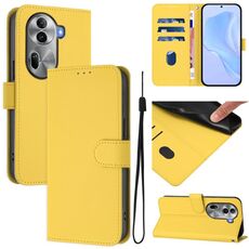 Per OPPO Reno11 Pro 5G Custodia per telefono in pelle tinta unita con cordino (giallo limone)