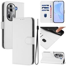 Per OPPO Reno11 Pro 5G Custodia per telefono in pelle tinta unita con cordino (bianco)