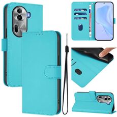 Per OPPO Reno11 Pro 5G Custodia per telefono in pelle tinta unita con cordino (Lake Blue)