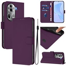 Per OPPO Reno11 Pro 5G Custodia per telefono in pelle tinta unita con cordino (viola)