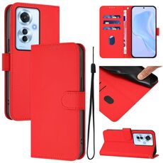 Per OPPO Reno11 F 5G Custodia per telefono in pelle tinta unita con cordino (rosso)