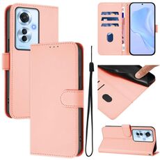 Per OPPO Reno11 F 5G Custodia per telefono in pelle tinta unita con cordino (rosa)