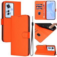 Per OPPO Reno11 F 5G Custodia per telefono in pelle tinta unita con cordino (arancione)