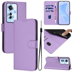 Per OPPO Reno11 F 5G Custodia per telefono in pelle tinta unita con cordino Global Skin Feel (viola lavanda)