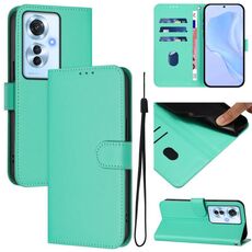Per OPPO Reno11 F 5G Custodia per telefono in pelle tinta unita con cordino (verde)