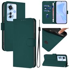 Per OPPO Reno11 F 5G Custodia per telefono in pelle tinta unita con cordino (verde scuro)