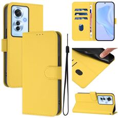 Per OPPO Reno11 F 5G Custodia per telefono in pelle tinta unita con cordino (giallo limone)