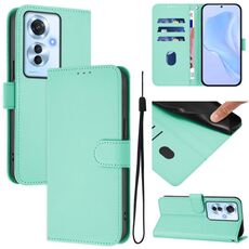 Per OPPO Reno11 F 5G Custodia per telefono in pelle tinta unita con cordino Global Skin Feel (verde menta)