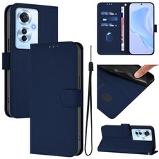 Per OPPO Reno11 F 5G Custodia per telefono in pelle tinta unita con cordino (blu navy)