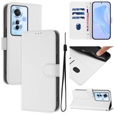 Per OPPO Reno11 F 5G Custodia per telefono in pelle tinta unita con cordino (bianco)