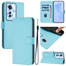 Per OPPO Reno11 F 5G Custodia per telefono in pelle tinta unita con cordino Global Skin Feel (blu cielo)
