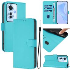 Per OPPO Reno11 F 5G Custodia per telefono in pelle tinta unita con cordino (blu lago)