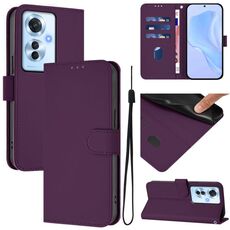 Per OPPO Reno11 F 5G Custodia per telefono in pelle tinta unita con cordino (viola)