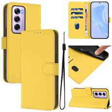 Per OPPO Reno12 Pro 5G Custodia per telefono in pelle tinta unita con cordino (giallo limone)