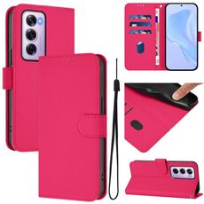 Per OPPO Reno12 Pro 5G Custodia per telefono in pelle tinta unita con cordino (rosso rosa)
