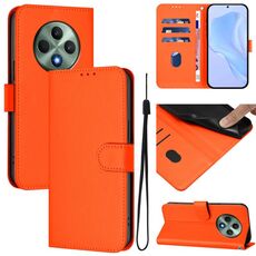 Per OPPO Reno12 F Custodia per telefono in pelle tinta unita con cordino (arancione)