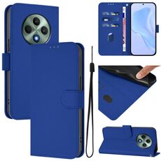 Per OPPO Reno12 F Custodia per telefono in pelle tinta unita con cordino Global Skin Feel (blu scuro)