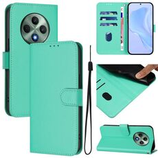 Per OPPO Reno12 F Custodia per telefono in pelle tinta unita con cordino (verde)