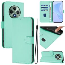 Per OPPO Reno12 F Custodia per telefono in pelle tinta unita con cordino Global Skin Feel (verde menta)