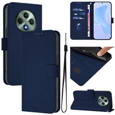 Per OPPO Reno12 F Custodia per telefono in pelle tinta unita con cordino Global Skin Feel (blu navy)