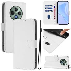 Per OPPO Reno12 F Custodia per telefono in pelle tinta unita con cordino (bianco)