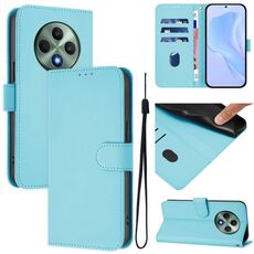 Per OPPO Reno12 F Custodia per telefono in pelle tinta unita con cordino Global Skin Feel (blu cielo)