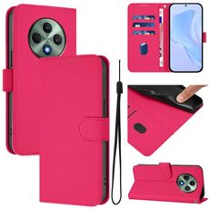 Per OPPO Reno12 F Custodia per telefono in pelle tinta unita con cordino Global Skin Feel (rosso rosa)