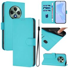Per OPPO Reno12 F Custodia per telefono in pelle tinta unita con cordino Global Skin Feel (Lake Blue)