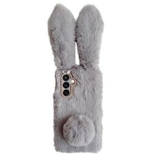 Per Samsung Galaxy S23 FE 5G Custodia per telefono in TPU con simpatico coniglietto di peluche (grigio chiaro)