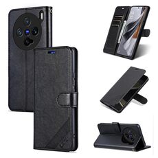 Per vivo X200 Pro mini AZNS Custodia in pelle con texture in pelle di pecora Flip Phone Case (Nero)