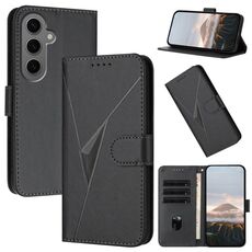 Per Samsung Galaxy S24+ 5G Custodia in pelle con fibbia a motivo triangolare (nero)