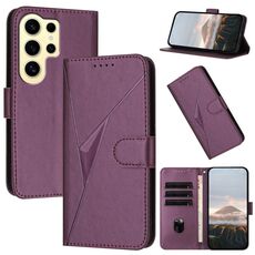Per Samsung Galaxy S24 Ultra 5G Custodia in pelle con fibbia a motivo triangolare (viola scuro)