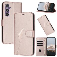 Per Samsung Galaxy S23 FE 5G Custodia in pelle con fibbia a motivo triangolare (oro rosa)