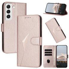 Per Samsung Galaxy S22 5G Custodia in pelle con fibbia a motivo triangolare (oro rosa)
