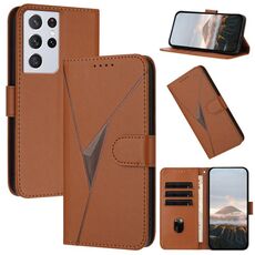 Per Samsung Galaxy S21 Ultra 5G Custodia in pelle con fibbia a motivo triangolare (marrone)