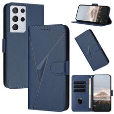Per Samsung Galaxy S21 Ultra 5G Custodia in pelle con fibbia a motivo triangolare (blu reale)