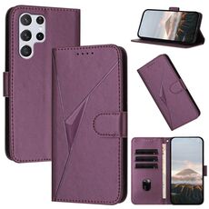 Per Samsung Galaxy S22 Ultra 5G Custodia in pelle con fibbia a motivo triangolare (viola scuro)
