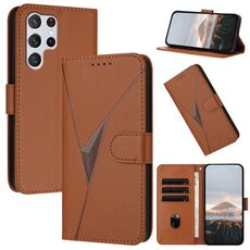 Per Samsung Galaxy S22 Ultra 5G Custodia in pelle con fibbia a motivo triangolare (marrone)
